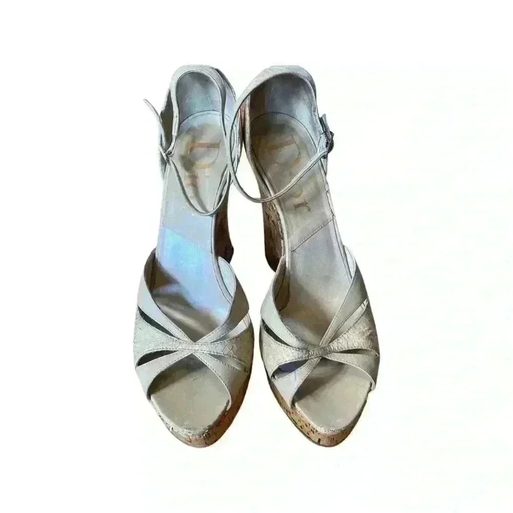 DIOR Womens Shoes Natural Open Toe Wedge Sandals Made in Italy Heels Size 37.